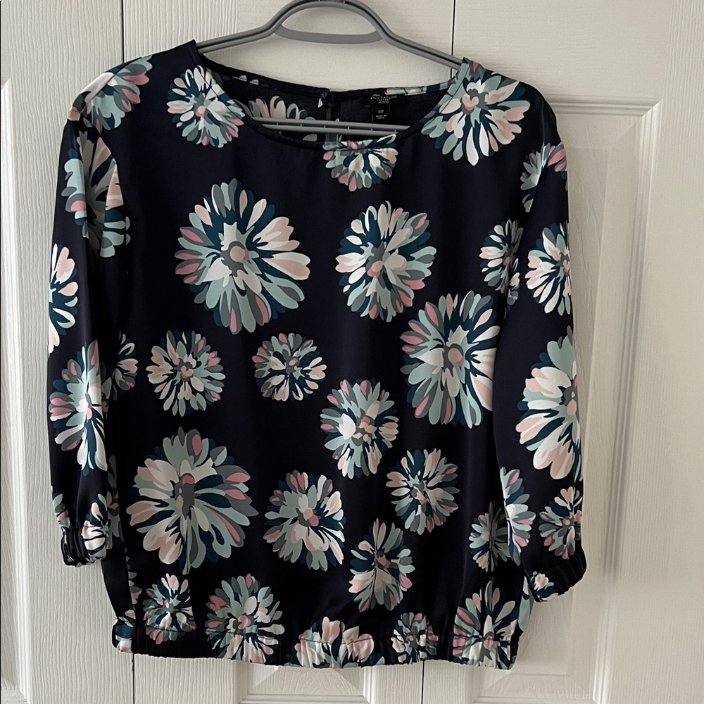 Ann Taylor Factory Navy Floral Blouse